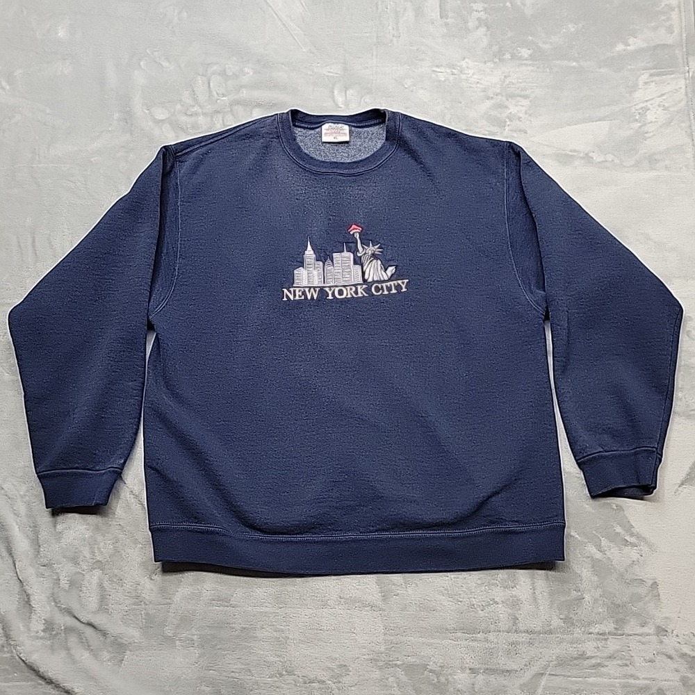 New York City Sweatshirt Mens XL Blue Statue Of Liberty Crewneck Pullover Pluma
